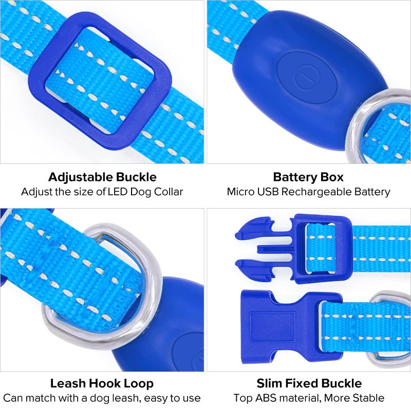 Candofly Light Up Dog Collar - USB Rechargeable Glowing Puppy Collar, Glow in The Dark Dog Lights for Night Walking Camping(X-Small, Blue) - Image 3